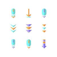 Scroll down buttons flat design cartoon RGB color icons set vector