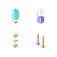 Desplazamiento hacia abajo conjunto de iconos de color rgb de dibujos animados de diseño plano vector