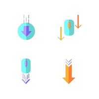 Computer mouse and arrowheads flat design cartoon RGB color icons set vector