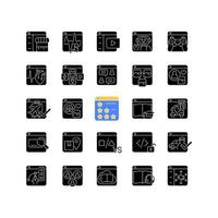 plataformas en línea iconos de glifos negros en espacio en blanco vector