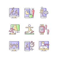 Online fitness classes RGB color icons set. vector