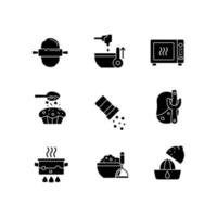 Cocinar iconos de glifos negros en espacio en blanco vector
