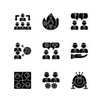 Team working black glyph icons set on white space vector