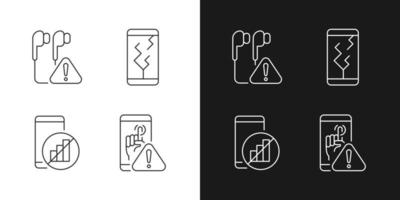 Smartphone breakdowns black linear icons set for dark and light mode vector