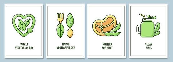 Tarjetas de felicitación del mes de concientización vegetariana con conjunto de elementos de icono de color vector