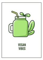 Vegan vibes greeting card with color icon element vector