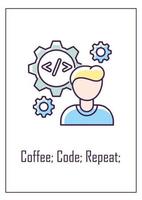 Programmer routine greeting card with color icon element vector