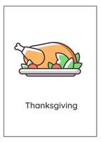 Thanksgiving turkey greeting card with color icon element vector