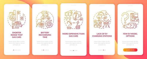 Future car disadvantages onboarding mobile app page screen. vector