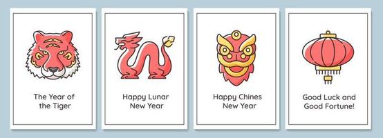 Chinese new year greeting cards with color icon element set vector