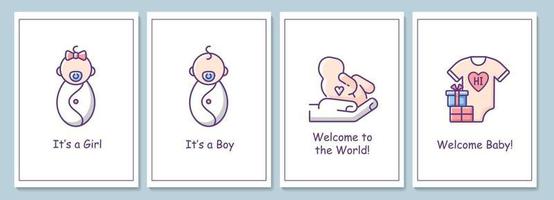 Party for newborn baby greeting cards with color icon element set vector