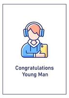 Congratulations young man greeting card with color icon element vector