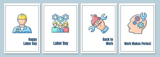 Labor day celebration greeting cards with color icon element set vector