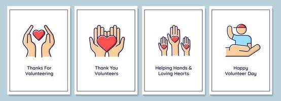 Volunteers day greeting cards with color icon element set vector