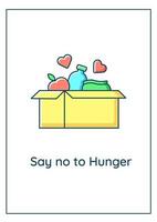 Say no to hunger greeting card with color icon element vector