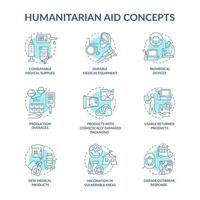Conjunto de iconos de concepto de revisión de ayuda humanitaria. vector