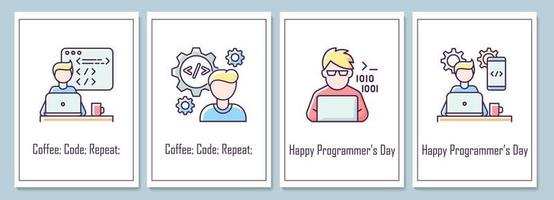 Programmers day greeting cards with color icon element set vector