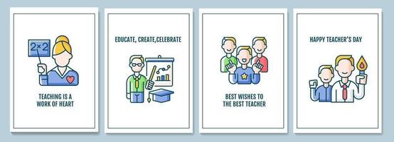tarjetas de felicitación de celebración del día del maestro con conjunto de elementos de icono de color vector