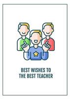 Best wishes to best teacher greeting card with color icon element vector