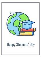 Happy students day greeting card with color icon element vector