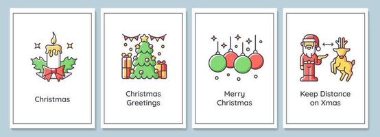 Christmas celebration greeting cards with color icon element set vector