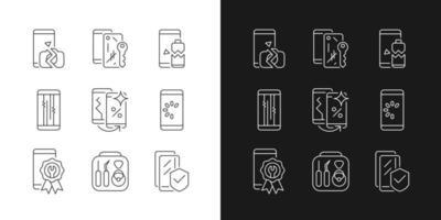 Phone repair black linear icons set for dark and light mode vector