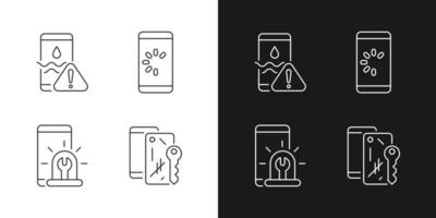 Mobile phone problems black linear icons set for dark and light mode vector