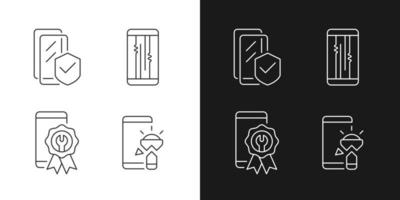 Common phone breakdowns black linear icons set for dark and light mode vector