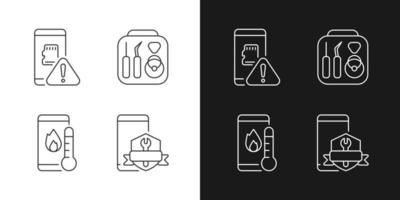 Iconos lineales negros de recuperación de teléfonos móviles configurados para modo oscuro y claro vector