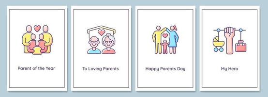 Parents day celebration greeting cards with color icon element set vector