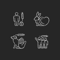 No animal experiments chalk white icons set on dark background vector