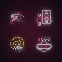 Early pregnancy symptom neon light icons set vector