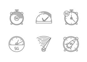 Conjunto de iconos lineales perfectos de píxeles de conexión de velocidad rápida 5g vector