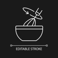 Stir cooking ingredient white linear icon for dark theme vector