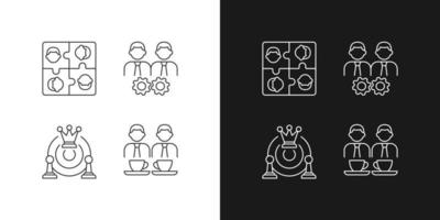 Office members interaction linear icons set for dark and light mode vector