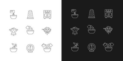 Food cooking instruction linear icons set for dark and light mode vector