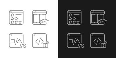 Business online presence linear icons set for dark and light mode vector