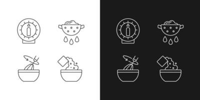 Food preparation linear icons set for dark and light mode vector