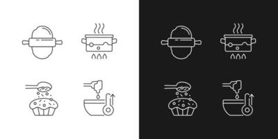 instrucciones de cocina iconos lineales establecidos para el modo oscuro y claro vector