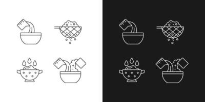 Food preparation instruction linear icons set for dark and light mode vector