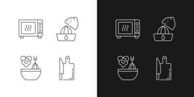 Iconos lineales de recetas de comida para modo oscuro y claro vector