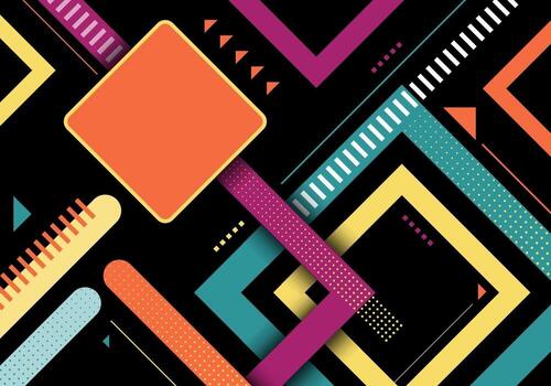 Abstract colorful geometric square stripes pattern black background vector