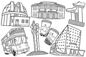 bandung city object in doodle style vector