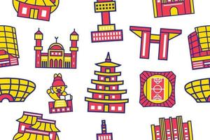 Seoul City Seamless Pattern in flat design style vector