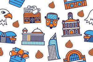 Jakarta City Seamless Pattern in flat design style vector