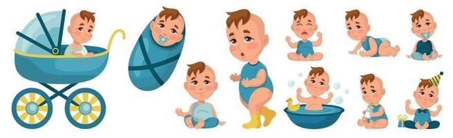 Set realistic little baby boy from toddler to one year old - Vector