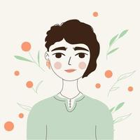 Hermoso retrato de niña con maceta de flores ilustración vectorial plana vector