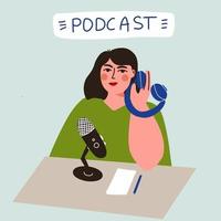 concepto de podcast. podcaster hablando en micrófono vector