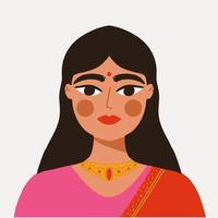 style portrait of Indian girl minimal art poster vector