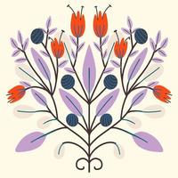 beautiful flower symmetry  folk art card  vector illustration